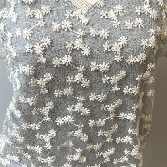 Anthropologie Amadi Floral Blouse Top Flutter Sleeves Sheer Textured Cream XS - Picture 3 of 10